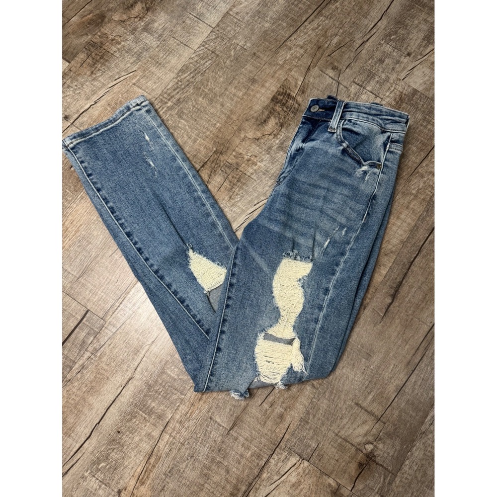 Judy Blue Straight Fit Heavily Distressed Jeans Medium Wash Destroyed 5/27